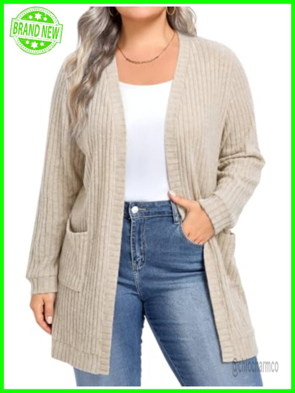 Plus Size Oversized Open Front Cardigan Soft Brushed Rib Knit Sweater